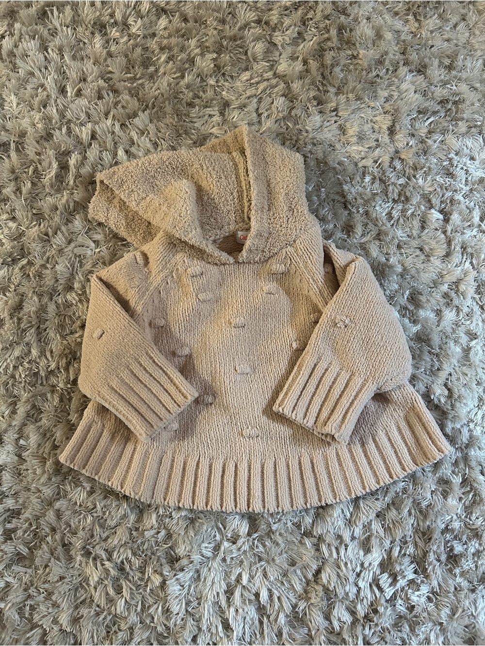 Cat & Jack Beige Hooded Pom-Pom Knit Jacket